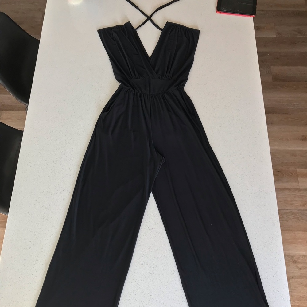 Black jersey knit jumpsuit